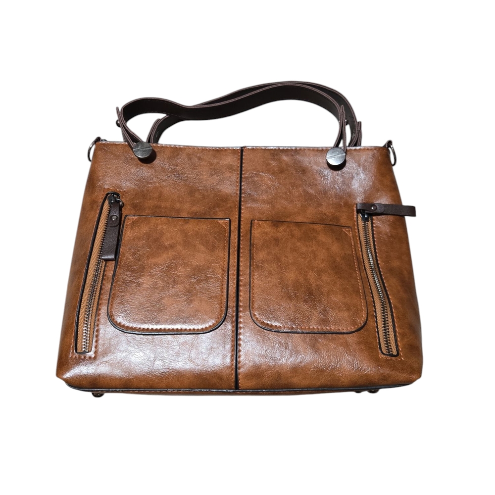 Grace's Bags Elegant Brown Handmade Faux Leather Handbag